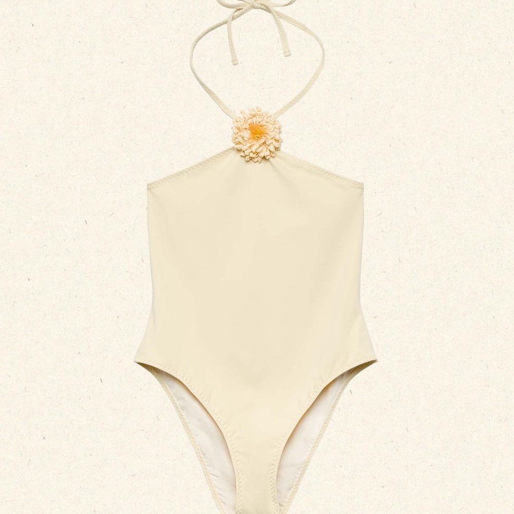Doen Serafina Maillot Halter One-Piece Swimsuit with Floral Accent